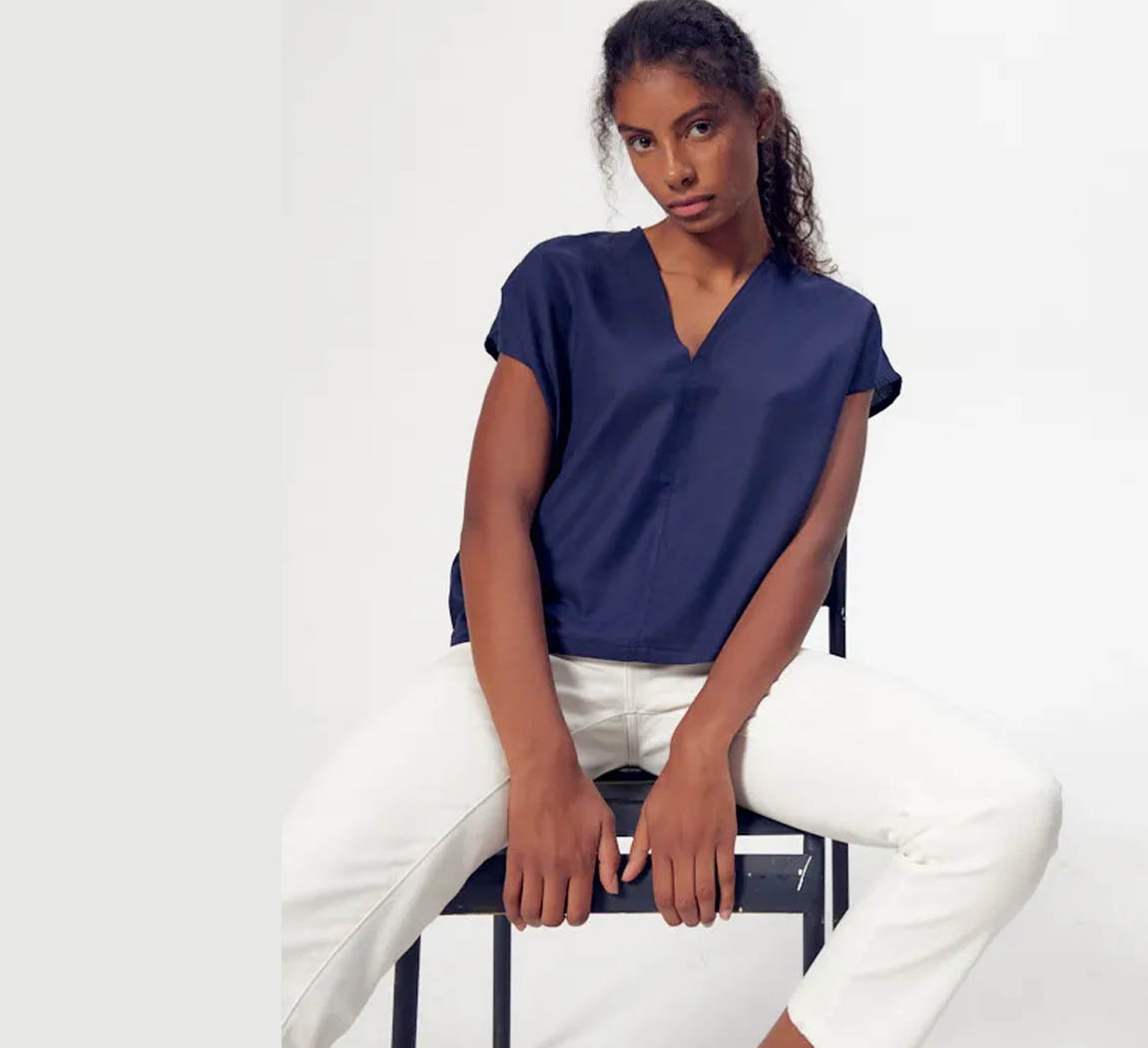 Top femme bleu made in france Top Sarah